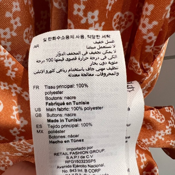 NWT Sandro orange print Enrika satin wrap dress - Picture 7 of 8